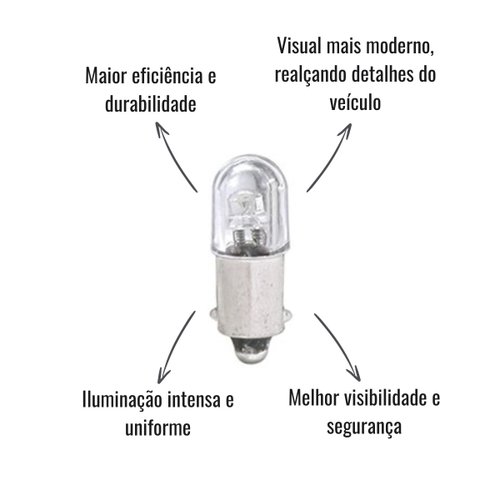 Lâmpada LED Autopoli Branco 12V 0,9W BA9 (69) 10 Unidades