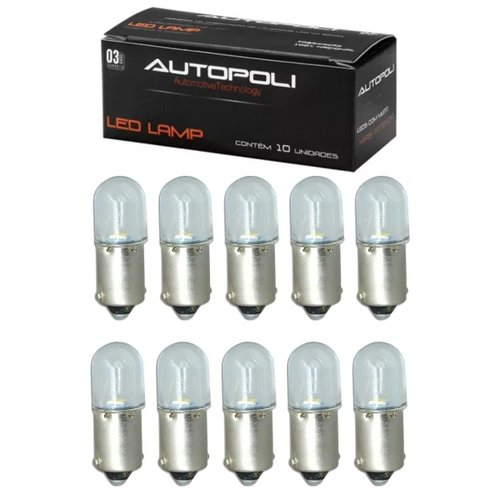 Lâmpada LED Autopoli Branco 12V 0,9W BA9 (69) 10 Unidades