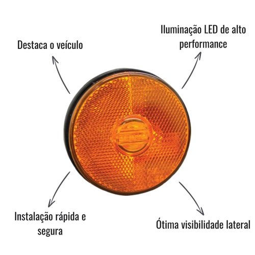 Lanterna Lateral LED Multilight Amarela C/Conector 65mm