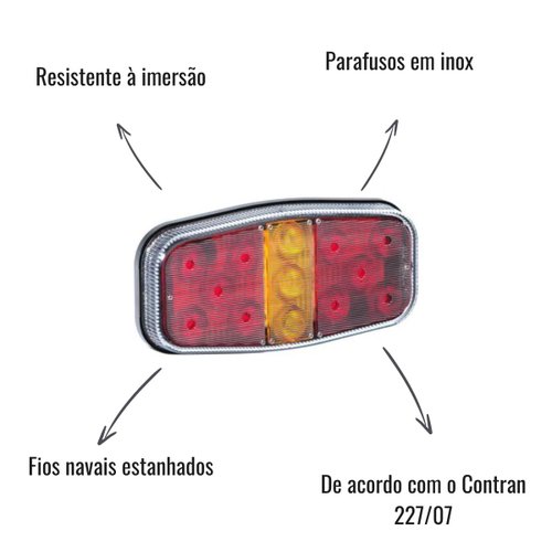 Lanterna Traseira LED Sinalsul Canoinha Reboque 12V Sem Ré