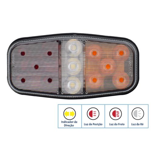 Lanterna Traseira LED Sinalsul Canoinha Reboque 12V Com Ré