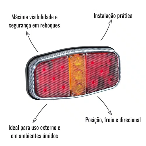 Lanterna Traseira LED Sinalsul Canoinha Reboque 12V