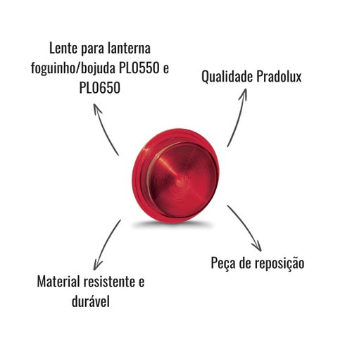 Lente Lanterna Foguinho/Bojuda PL0550/0650 Pradolux Vermelha