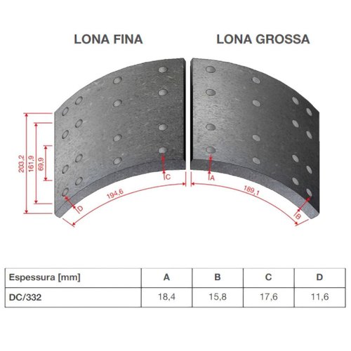 Lonas para Freio Duroline DC/332 Guerra/Randon/Noma/Facchini