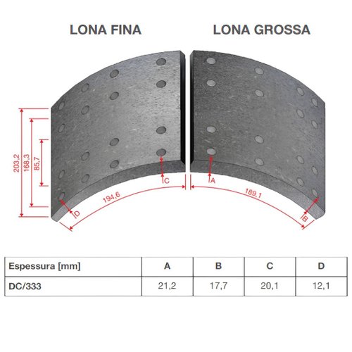 Lonas para Freio Duroline DC/333 DAF/Facchini/Ford/Guerra