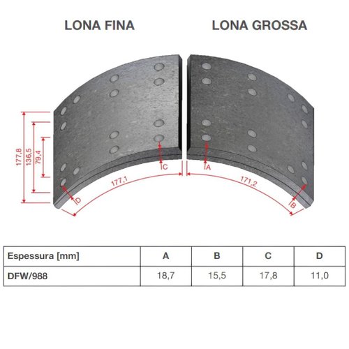 Lonas para Freio Duroline DFW/988 Ford/Iveco/Guerra/Randon