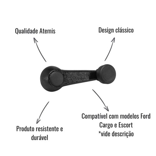 Manivela Reguladora do Vidro Atemis Preta Ford Escort (87-92)/Cargo