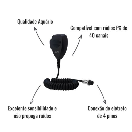 Microfone PTT Aquário para Rádio PX 40 Canais