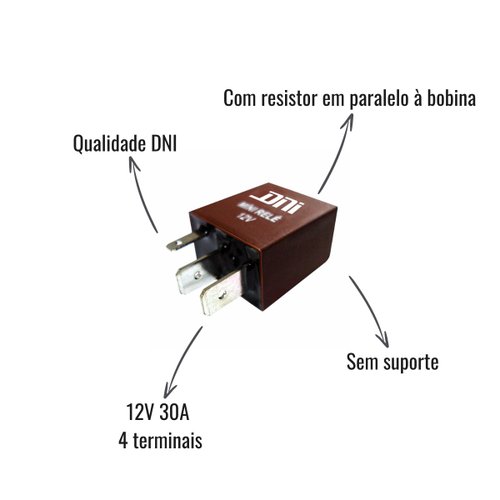 Mini Relé Auxiliar DNI 0123 12V 30A 4 Terminais Sem Suporte