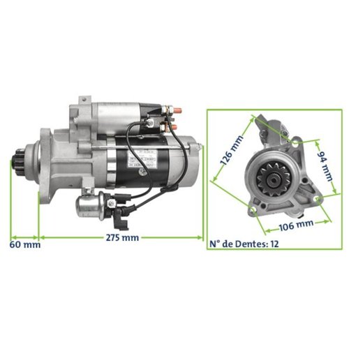 Motor de Partida Renault Mitsubishi ZM 80.890.09 Volvo FH FM