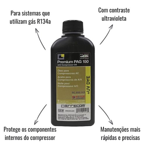 Óleo Compressor R134a PAG 150 ERRECOM C/Contraste UV 237ml