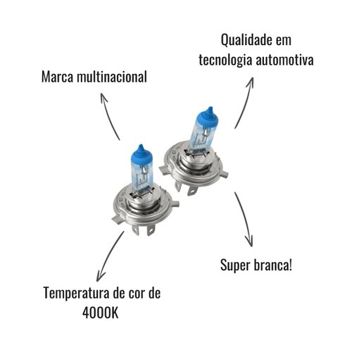 Par de Lâmpadas Halógenas Hella White Light H4 12V 60/55W