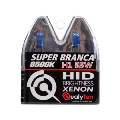 Par de Lâmpadas Qualyten Efeito Xenon H1 55W 12V 8500K Super Branca