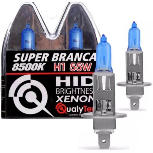 Par de Lâmpadas Qualyten Efeito Xenon H1 55W 12V 8500K Super Branca