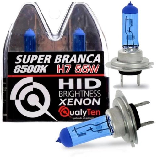 Par de Lâmpadas Qualyten Efeito Xenon H7 55W 12V 8500K Super Branca