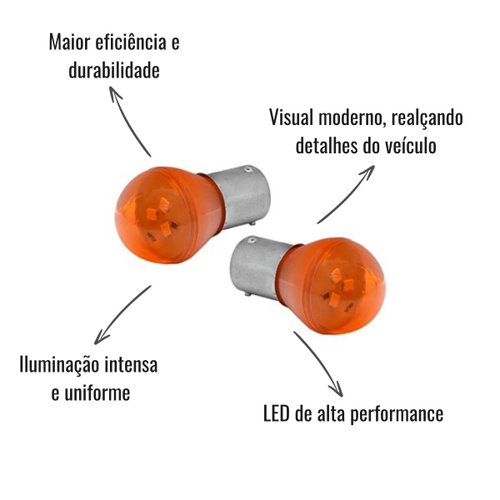 Par Lâmpada LED Autopoli Amarelo 12V 3W BAU15S 1 Polo Y