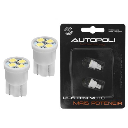 Par Lâmpada LED Autopoli Branco 12V 1,8W W2,1X9,5D Pingão