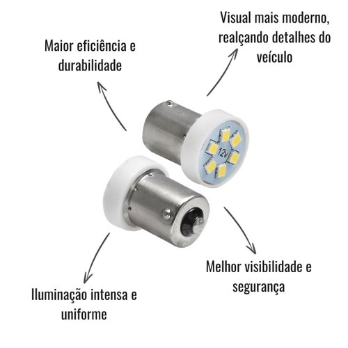 Lâmpada LED Autopoli Branco 12V 1,8W BA15S (67) 10 Unidades