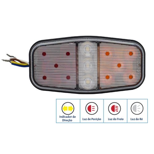 Par Lanterna Traseira LED Sinalsul Canoinha Reboque 12V C/Ré