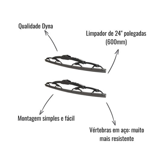 Par Palhetas Limpadoras Para-Brisa Dyna DY-324 24" 600mm
