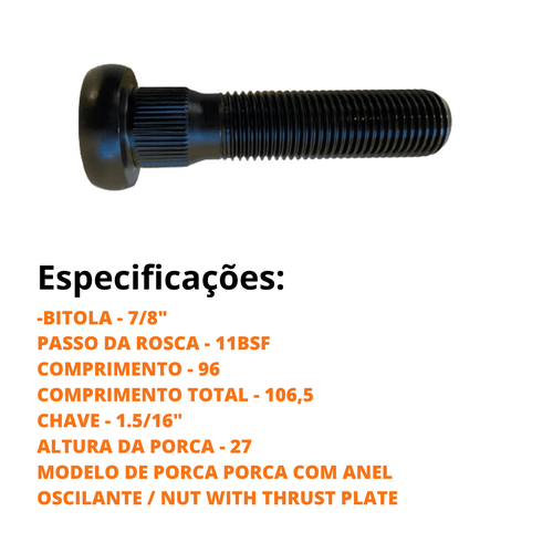 Parafuso para roda carreta Randon M22-1.5 x 82 / 92,5 - BZ