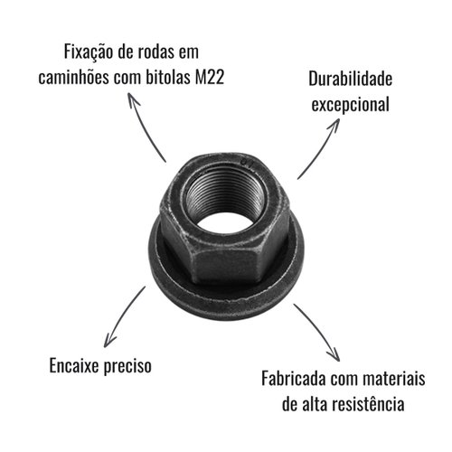 Porca Parafuso de Roda BZ M22-1,5 x CH/SW 32 H27 10 Unidades