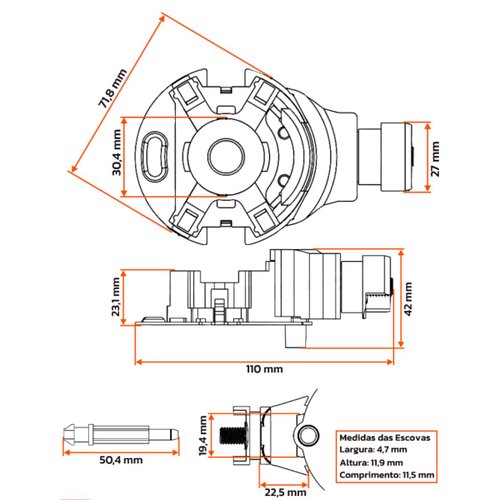 Porta Escova Motor Partida Unifap 1.313/4 City Civic Fit CRV