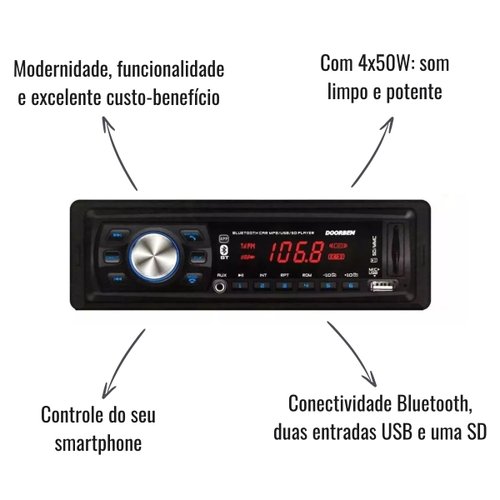 Rádio Automotivo Qualyten MP3 FM Bluetooth USB SD Com App