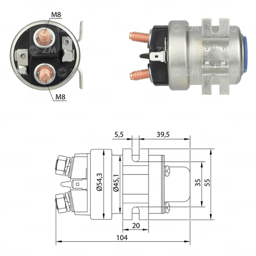 Relé auxiliar de partida Universal até 200A Macho ZM M8 12v