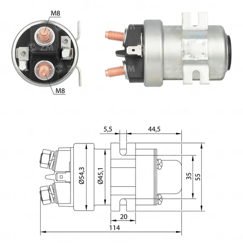 Relé auxiliar de partida Universal até 200A Macho ZM M8 24v