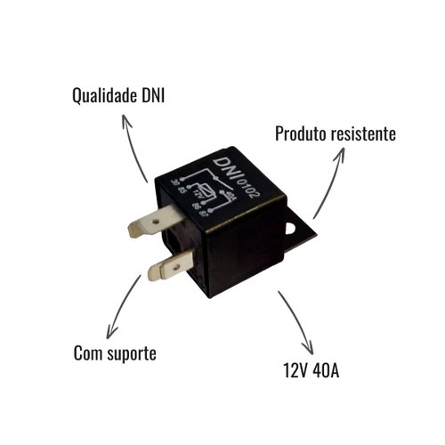 Relé Auxiliar DNI Universal 0102 12V 40A Com Suporte