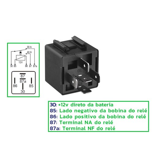 Relé Auxiliar Reversor DNI 0116 12V 40/30A 5 Terminais Com Suporte
