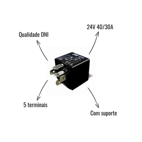 Relé Auxiliar Reversor DNI0216 24V 40/30A 5 Terminais Com Suporte