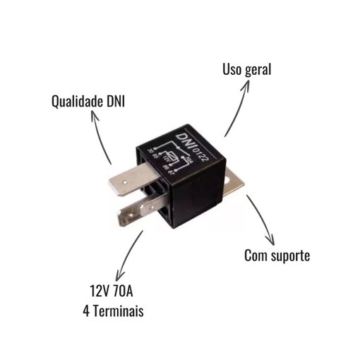 Relé Auxiliar Universal DNI 0122 12V 70A 4 Terminais Com Suporte