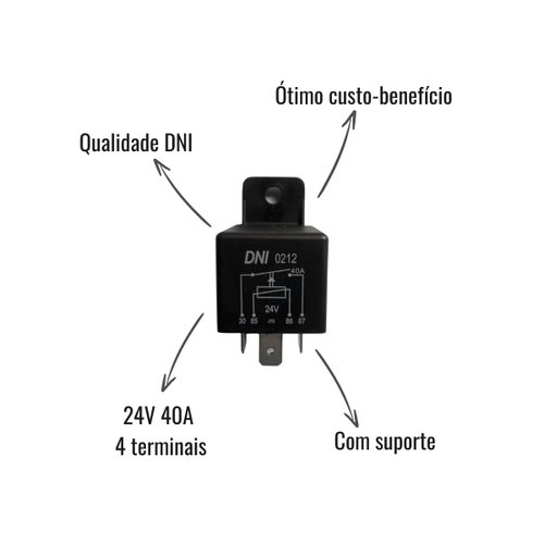 Relé Auxiliar Universal DNI 0212 24V 40A 4 Terminais Com Suporte