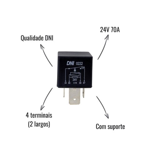 Relé Auxiliar Universal DNI 0222 24V 70A 4 Terminais Com Suporte