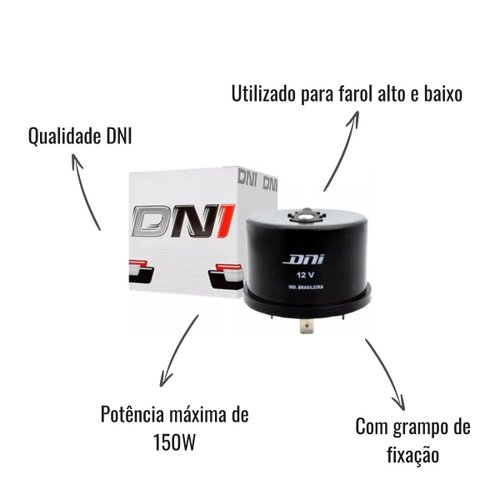 Relé Comutador de Farol Alto/Baixo DNI 0119 12V 150W 5 Terminais