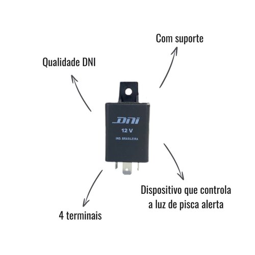 Relé de Comando de Pisca Alerta Universal DNI0412S4 12V Com Suporte