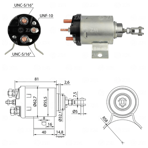 Relé de Partida Case Chevrolet Ford ZM UNC 5 16 UNF 10 12v