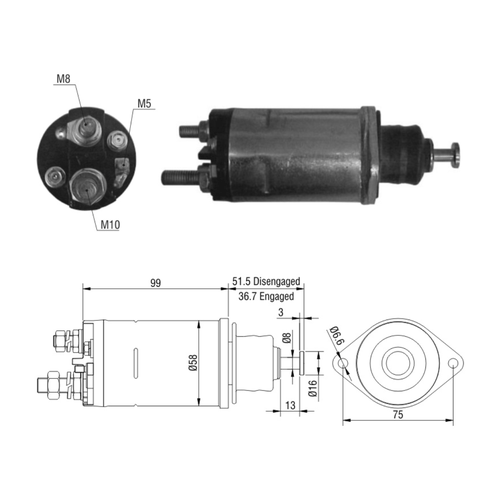 Relé de Partida tipo Delco Remy ZM Motor 28MT M10 M8 M5 12v