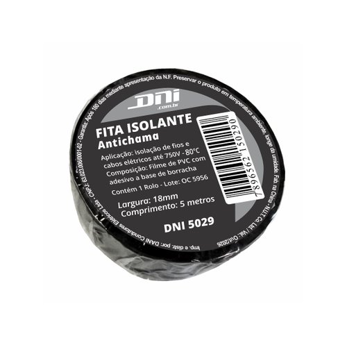 Fita Isolante PVC DNI Antichama 18mm 5M Preta