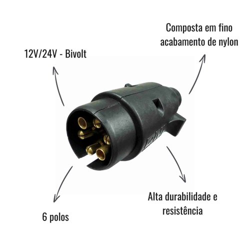 Tomada Elétrica DNI 8380 Engate/Reboque Bivolt 6 Polos Macho