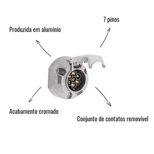 Tomada para Reboque Hella 12V 16A Fêmea 7 Pinos Alumínio