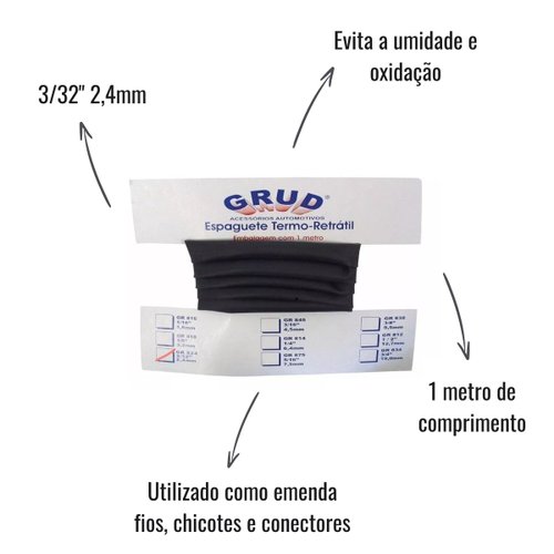 Tubo Termo Retrátil Grud GR 824 3/32" 2,4mm