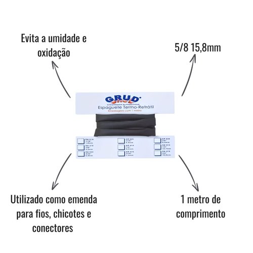 Tubo Termo Retrátil Grud GR 858 5/8 15,8mm 1 Metro