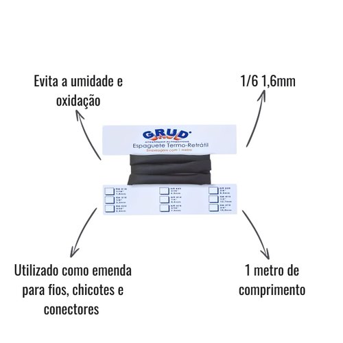 Tubo Termo Retrátil Grud Spum GR 816 1/6 1,6mm 1 Metro