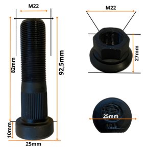 Conjunto Parafuso De Roda M22-1,5 x 82 / 92,5 CH/SW 32 H27