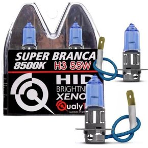 Par de Lâmpadas Qualyten Efeito Xenon H3 55W 12V 8500K Super Branca